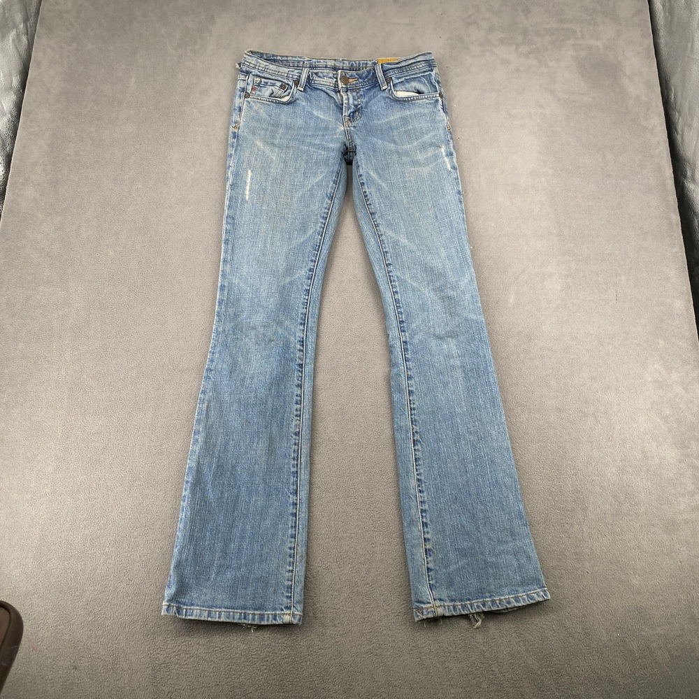 Seven7 Classic Flare Jeans Womens 27 Light Wash Low Rise Distressed Denim 7574